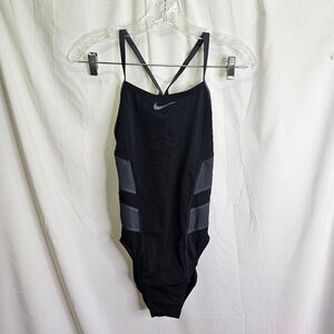 Nike Hydrastrong Black Color Block Racerback One Piece Swimsuit Size 6